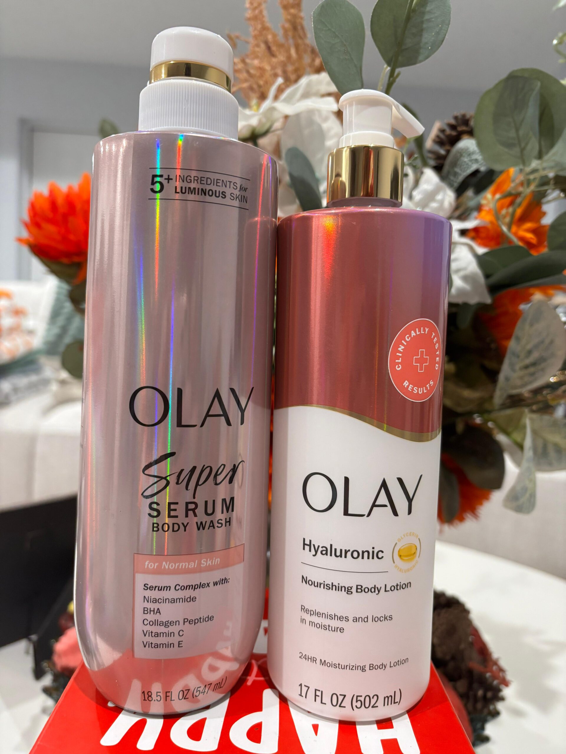 22233 Olay Super Serum Bodywash 18.5floz & Hyaluronic Nourishing 24HR Moisturizing Body Lotion 17floz - Image 1