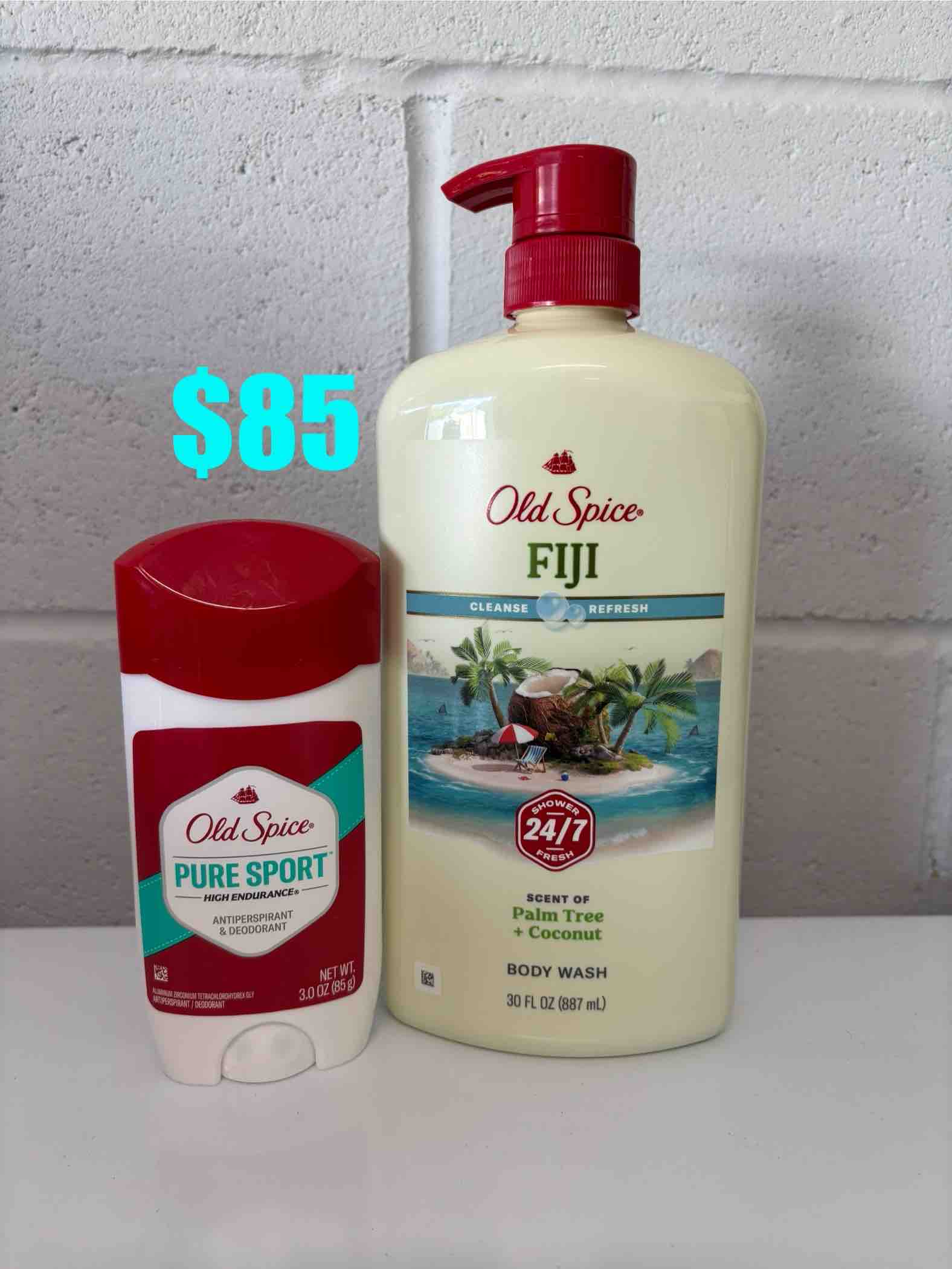 Men Care Products-IndraOneOfaKind Saint Lucia-BC-IC-IN-IB-C-S-$-1#9M-#42-1-6-1-10-1-8 83-11-1#-1-1-1-1- Old Spice Clean & Fresh Bodywash "Fiji" with notes of Palm Tree Notes 33floz + Pure Sport Deodorant - Image 1