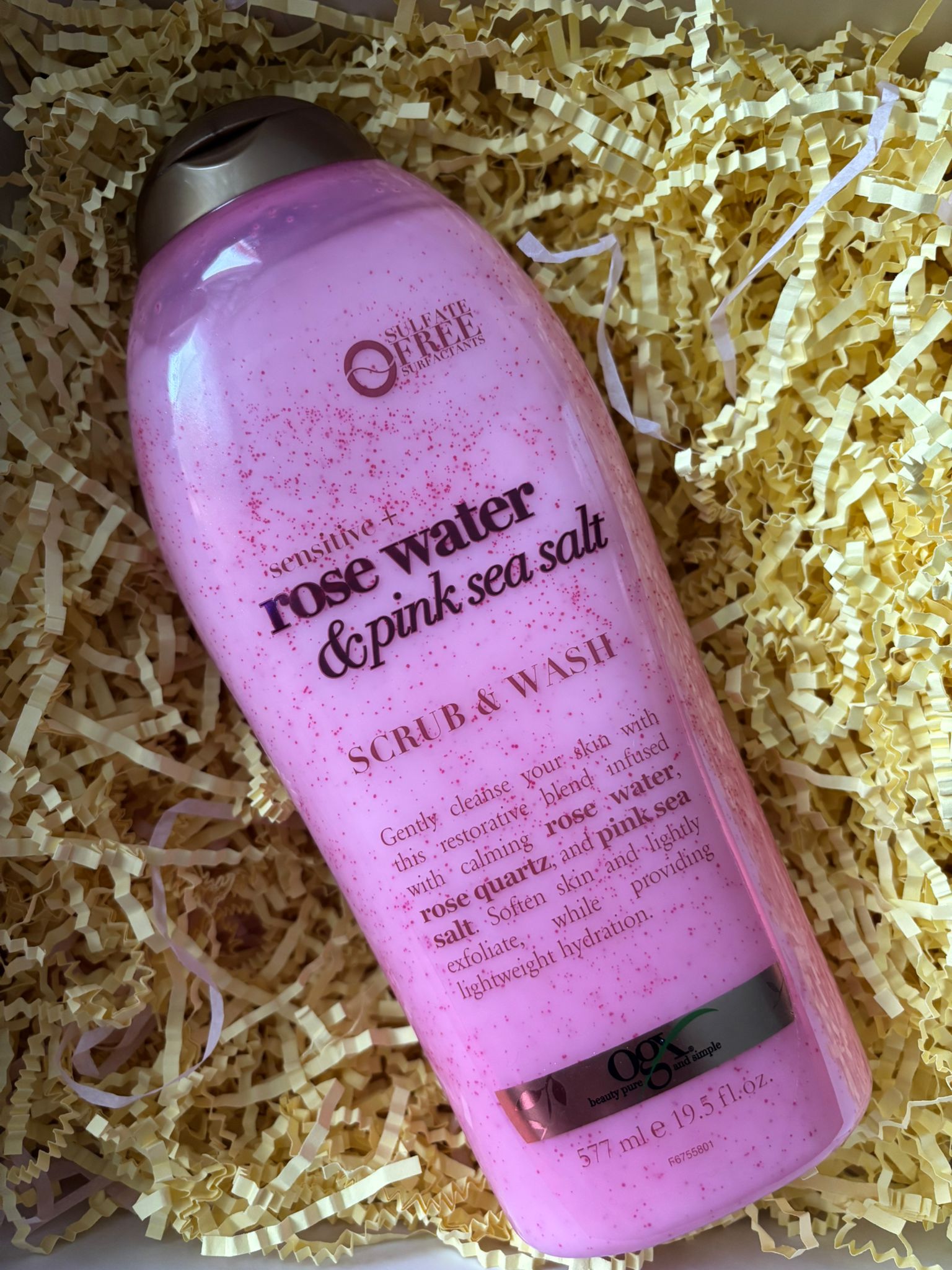 dw7 OGX Sensitive + Rose Water & Pink Sea Salt Body Scrub + Wash 19.5floz - Image 1