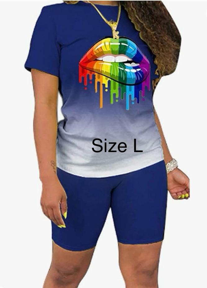 77ebc899-1fe8-47e0-9917-b6773ca096ef Women 2 piece Sports Outfit (Shirt, Shorts Jogger Bodycon Set) - Size L - Image 1