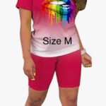 Women 2 piece Sports Outfit (Shirt, Shorts Jogger Bodycon Set) - Size M