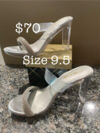DREAM PAIRS Women's Clear Two Strap Open Toe High Block Chunky Slip on Dress Heel Sandals (Size 9.5)