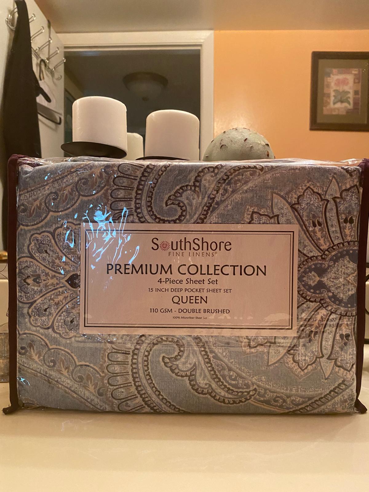 r4 South Shore - 4 pc Double brushed Sheet (White/Grey & Blue) Paisley - Queen Size - Image 1