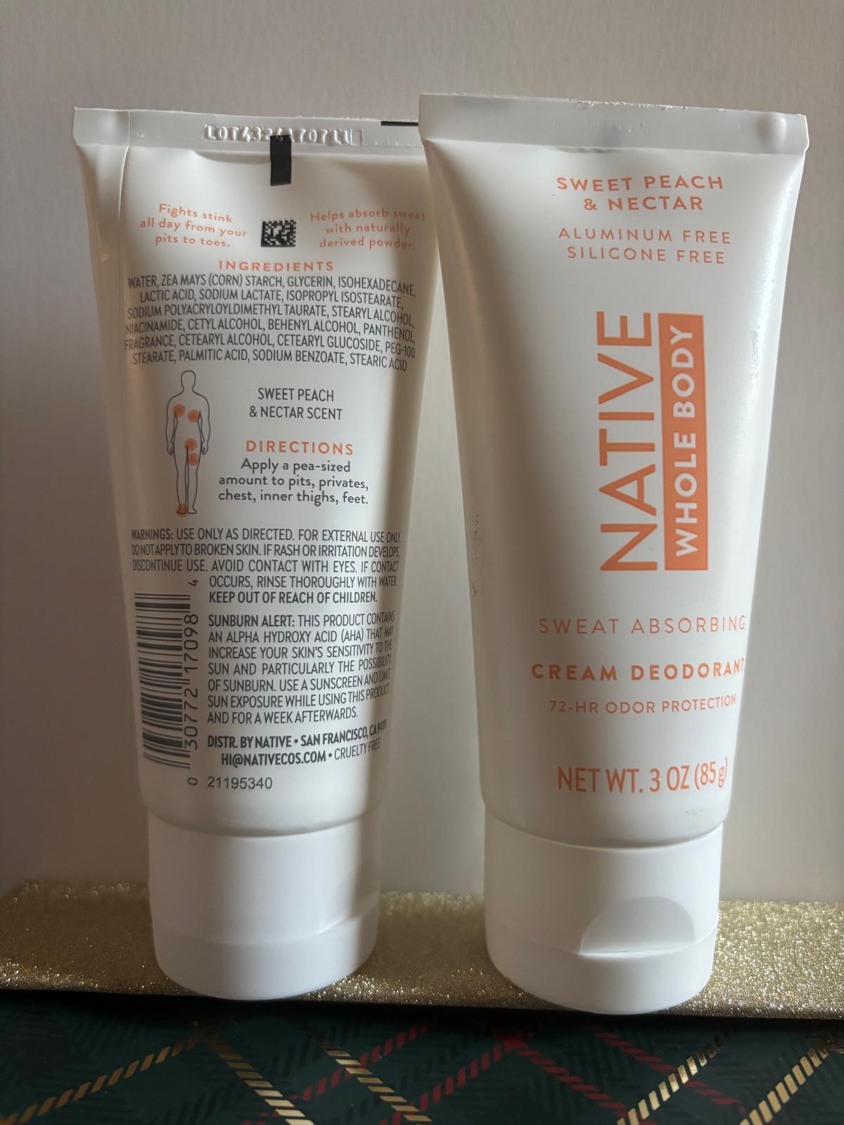 s3 Native Whole Body Sweat Absorbing Cream Deodorant "Sweet Peach & Nectar" 3oz - Image 1