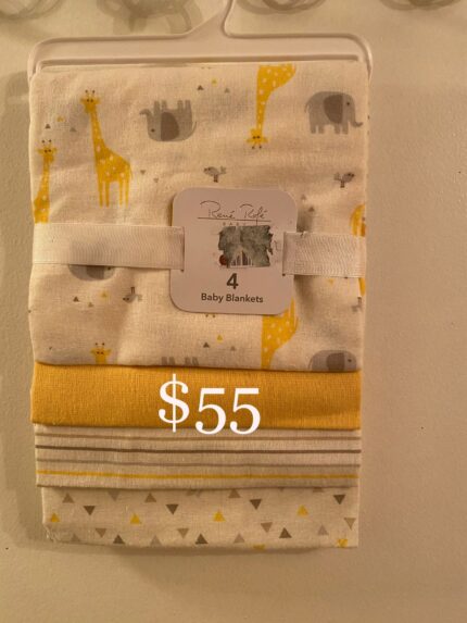 Rene Rofe - 4pc Baby Blankets - yellow giraffe & elephants -