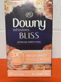 Downy Infusions Mega Dryer Sheets, Laundry Fabric Softener, BLISS, Amber and Rose, 65 Count