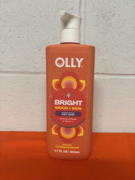 OLLY Bright Body Wash with Ginseng, Caffeine & Vitamin C– Nourishing Cleanser for Skin Barrier Repair, Deep Hydration, Citrus Currant Scent, 17 oz