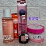 Pink : Warm & Cozy, Makeup brush, face blush, Baby lips balm & Olay Scrub