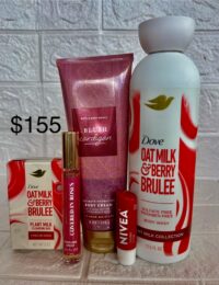 Dove Plant Milk Collection Bodywash & Barsoap-Oatmilk & Berry Brulee, B&B Blush Cardigan Lotion & Covered in Roses Mini Perfume & Nivea Cherry Lip Balm