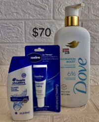 Dove Bodywash- Hydration Boost (Blue) 6% - Actively drenches dry skin, Mini Head & Shoulders Shampoo & Vaseline Lip Therapy