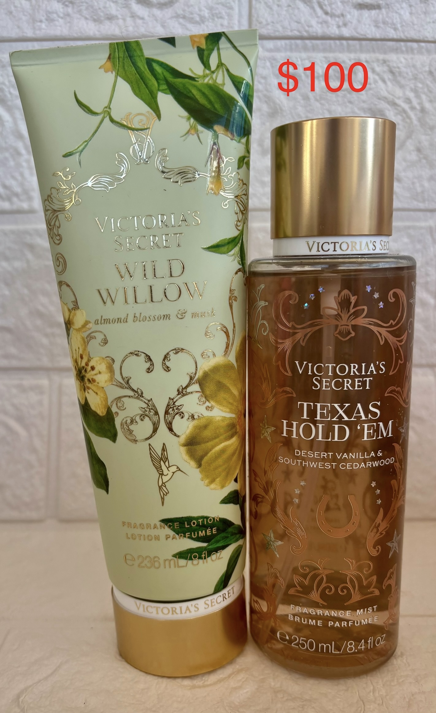 IMG_8945 Victoria Secret: Wild Willow Lotion & Texas Hold 'Em "Desert Vanilla & Southwest Cedarwood" Fragrance Mist - Image 1