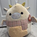 Squishmallow 16 inch "Buck Cream Dragon" Plaid Scarf - Christmas Collection