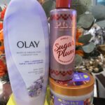 Olay Moisture Ribbons Plus Bodywash, Tree Hut “Meyow” Body Butter, and VS Pink : Starlit Sugar Plum Highlighting Body Oil bundle